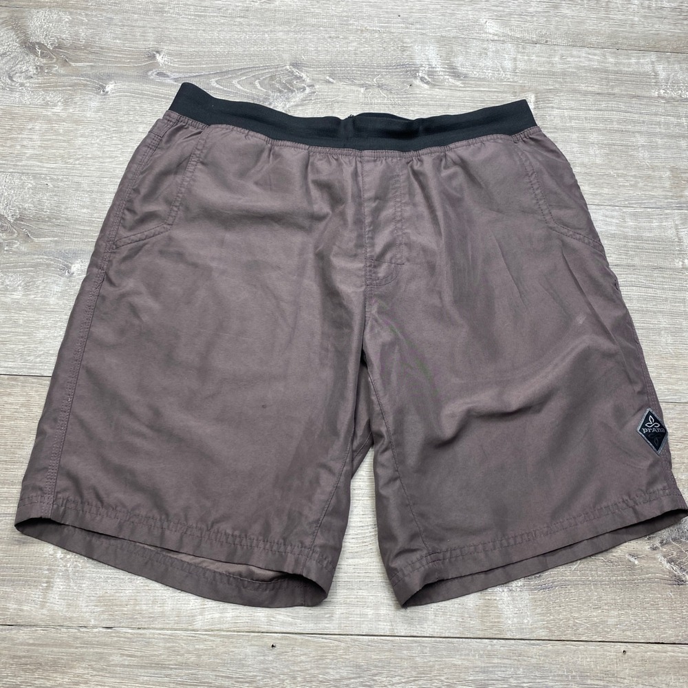 Prana Mens Athletic Shorts Size M Brown Recycled Polyester Hiking UPF 50+
